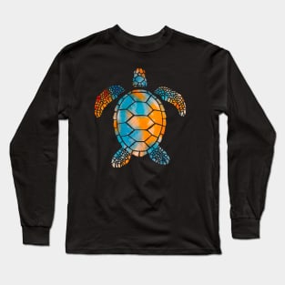 Orange and Blue Watercolor Sea Turtle Long Sleeve T-Shirt